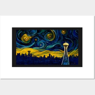 Seattle skyline like starry night Posters and Art